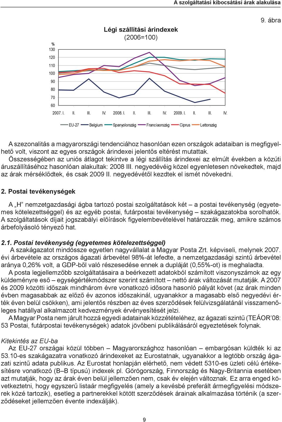 árindexei jelentős eltérést mutattak. Összességében az uniós átlagot tekintve a légi szállítás árindexei az elmúlt években a közúti áruszállításéhoz hasonlóan alakultak: 2008 III.