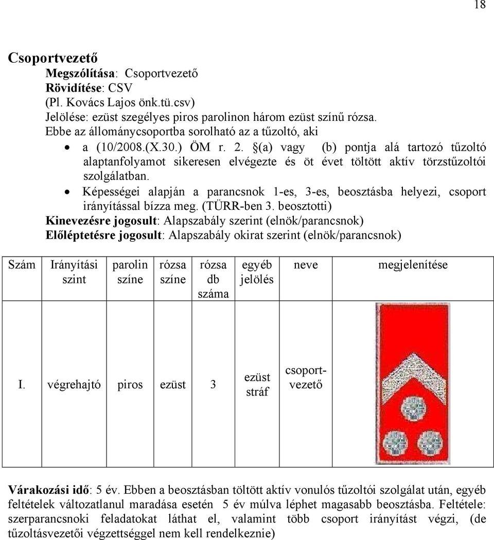 (a) vagy (b) pontja alá tartozó tűzoltó alaptanfolyamot sikeresen elvégezte és öt évet töltött aktív törzstűzoltói szolgálatban.