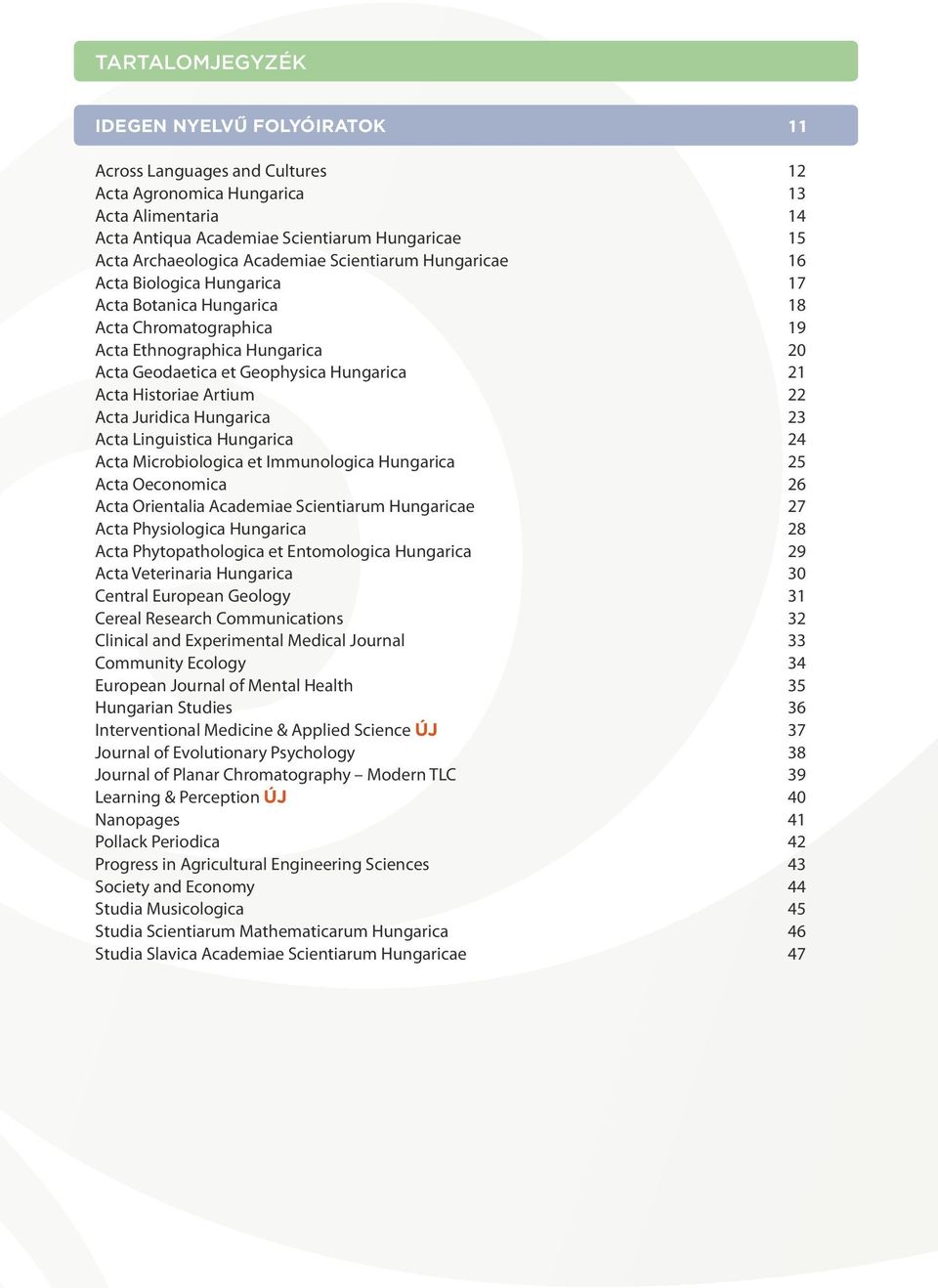 Hungarica Acta Linguistica Hungarica Acta Microbiologica et Immunologica Hungarica Acta Oeconomica Acta Orientalia Academiae Scientiarum Hungaricae Acta Physiologica Hungarica Acta Phytopathologica