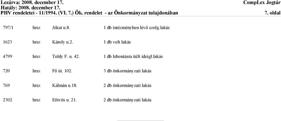 1 db lebontásra ítélt ideigl.lakás 720 hrsz Fő út. 102.