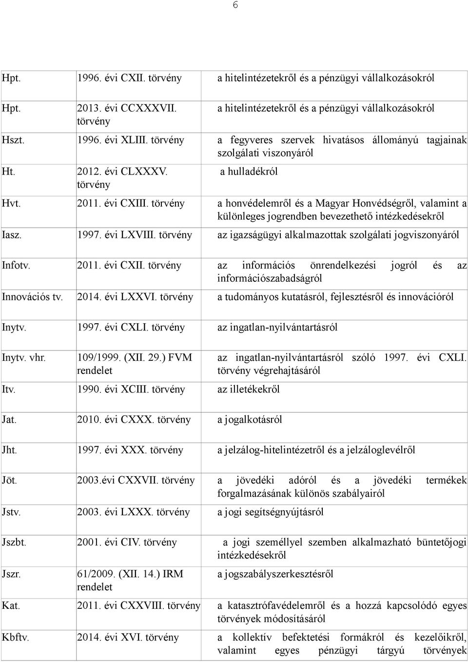 a honvédelemről és a Magyar Honvédségről, valamint a különleges jogrendben bevezethető intézkedésekről Iasz. 1997. évi LXVIII. az igazságügyi alkalmazottak szolgálati jogviszonyáról Infotv. 2011.