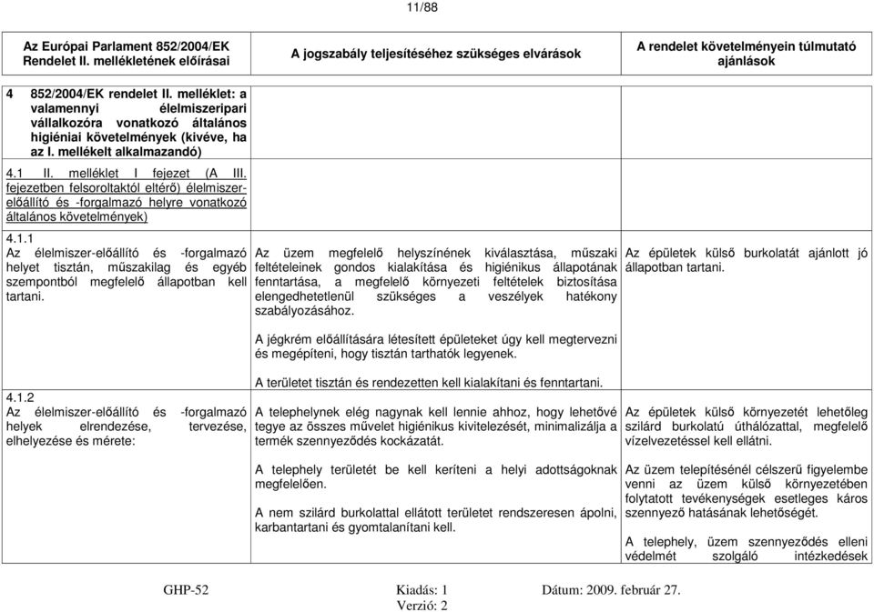 1 Az élelmiszer-előállító és -forgalmazó helyet tisztán, műszakilag és egyéb szempontból megfelelő állapotban kell tartani. 4.1.2 Az élelmiszer-előállító és -forgalmazó helyek elrendezése, tervezése,