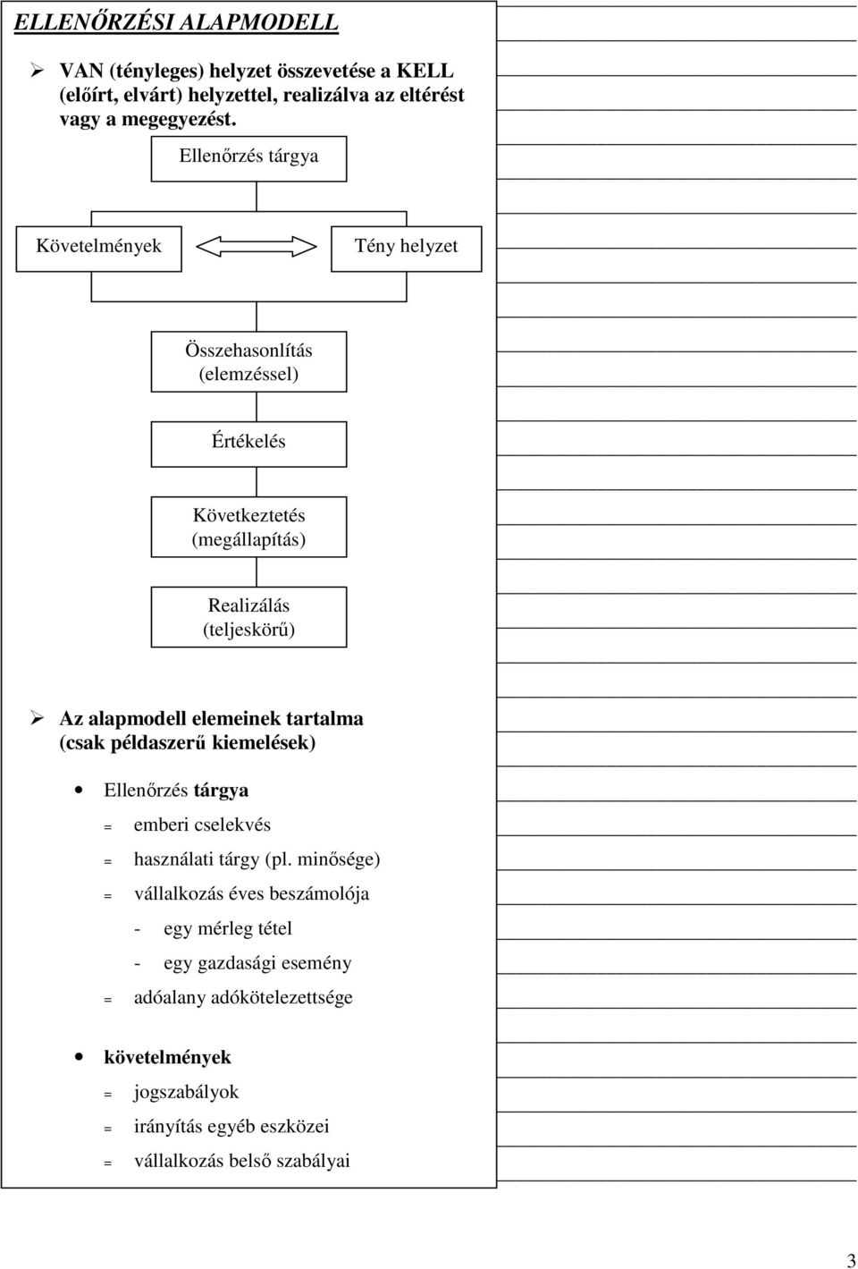 alapmodell elemeinek tartalma (csak példaszerő kiemelések) Ellenırzés tárgya = emberi cselekvés = használati tárgy (pl.