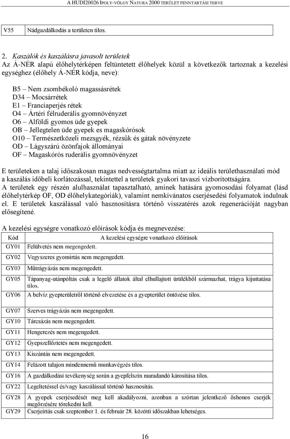 magassásrétek D34 Mocsárrétek E1 Franciaperjés rétek O4 Ártéri félruderális gyomnövényzet O6 Alföldi gyomos üde gyepek OB Jellegtelen üde gyepek es magaskórósok O10 Természetközeli mezsgyék, rézsűk