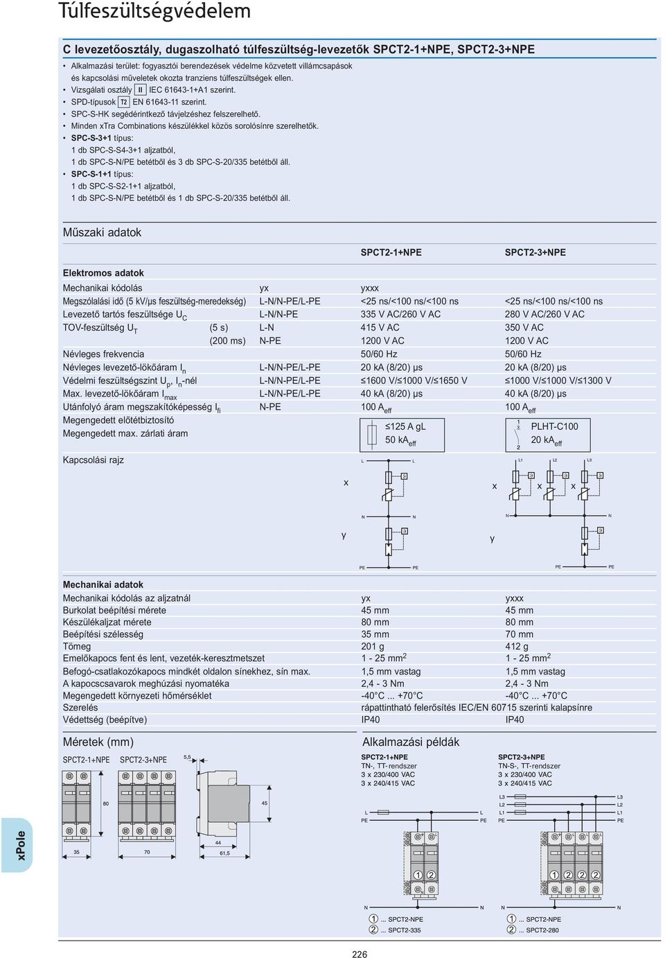 Minden xtra Combinations készülékkel közös sorolósínre szerelhetők. SPC-S-3+1 típus: 1 db SPC-S-S4-3+1 aljzatból, 1 db SPC-S-N/PE betétből és 3 db SPC-S-20/335 betétből áll.