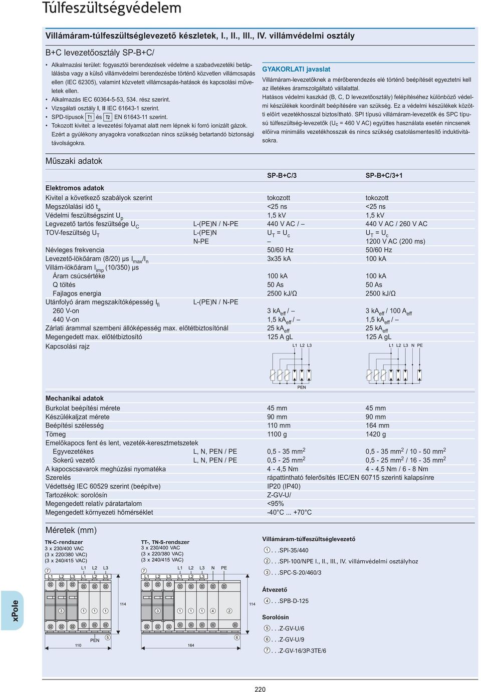 villámcsapás ellen (IEC 62305), valamint közvetett villámcsapás-hatások és kapcsolási műve - le tek ellen. Alkalmazás IEC 60364-5-53, 534. rész szerint. Vizsgálati osztály I, II IEC 61643-1 szerint.