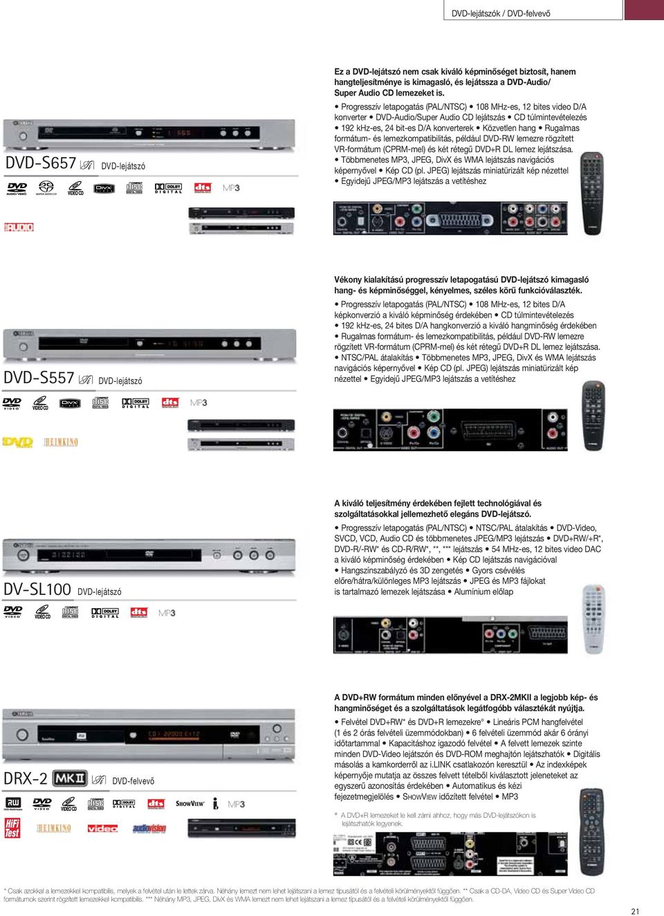 formátum- és lemezkompatibilitás, például DVD-RW lemezre rögzített VR-formátum (CPRM-mel) és két rétegű DVD+R DL lemez lejátszása.