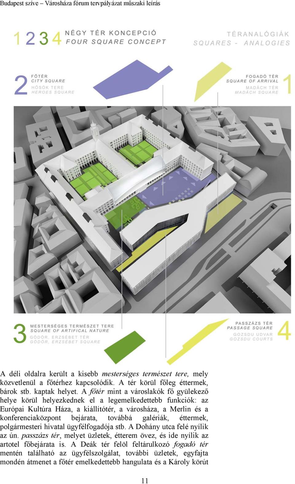 konferenciaközpont bejárata, továbbá galériák, éttermek, polgármesteri hivatal ügyfélfogadója stb. A Dohány utca felé nyílik az ún.