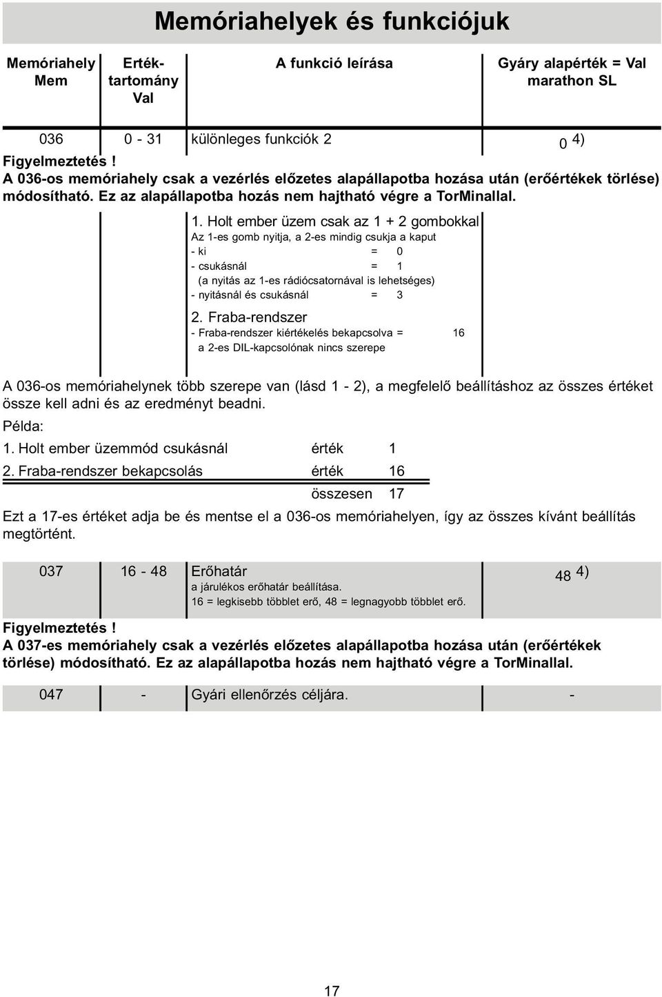 Holt ember üzem csak az 1 + 2 gombokkal Az 1-es gomb nyitja, a 2-es mindig csukja a kaput - ki = 0 - csukásnál = 1 (a nyitás az 1-es rádiócsatornával is lehetséges) - nyitásnál és csukásnál = 3 2.