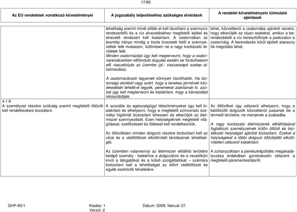 A csatornában az áramlás iránya mindig a tiszta övezetek felől a szennyezettek felé mutasson, különösen ne a nagy kockázatú területek felé.