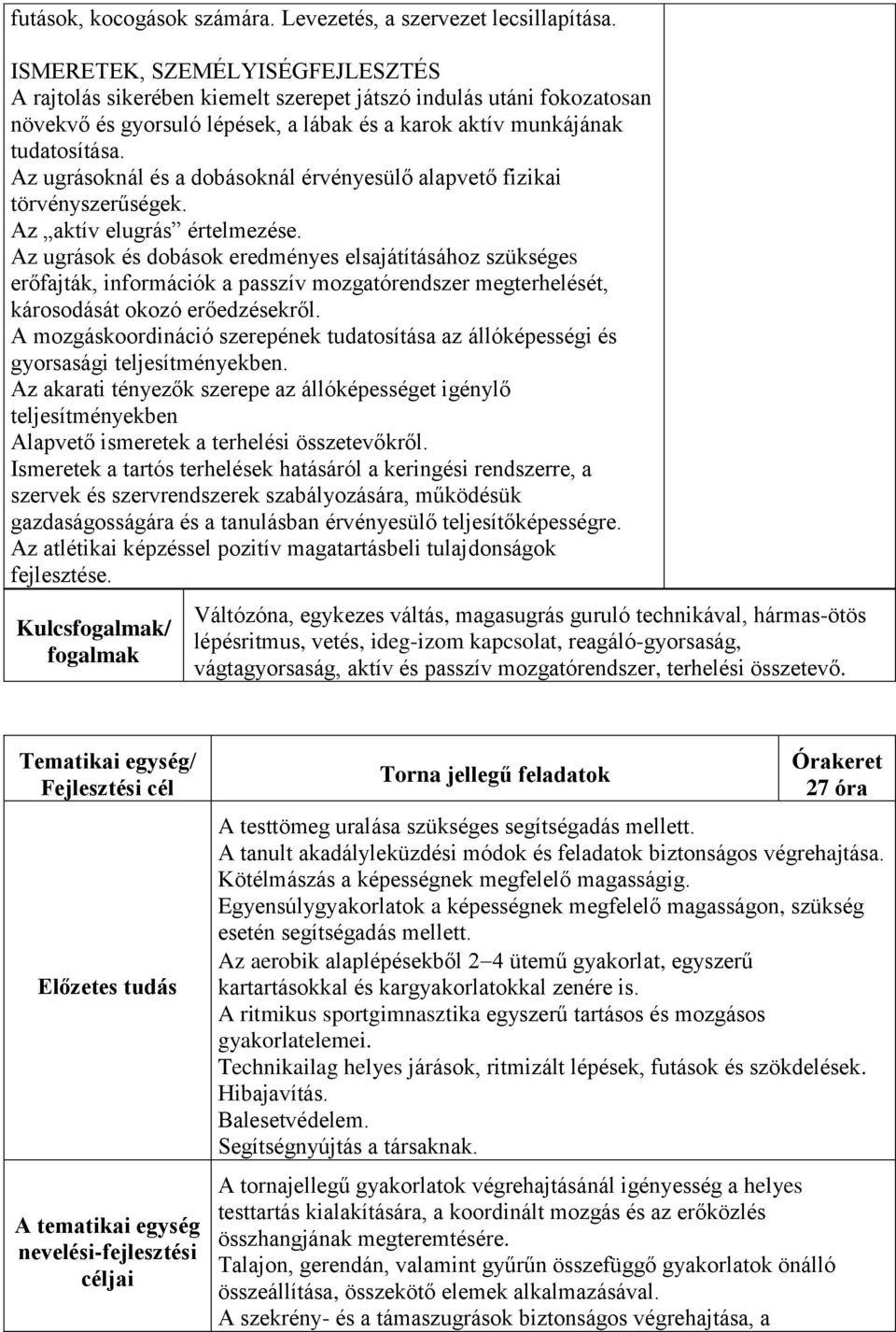 Az ugrásoknál és a dobásoknál érvényesülő alapvető fizikai törvényszerűségek. Az aktív elugrás értelmezése.