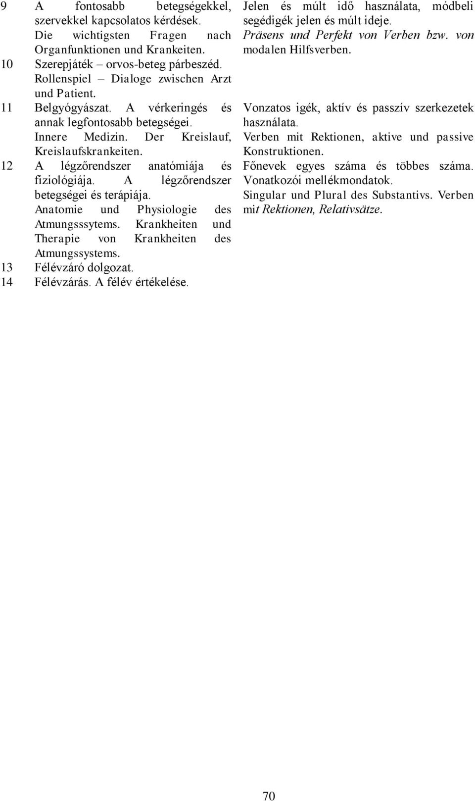 12 A légzőrendszer anatómiája és fiziológiája. A légzőrendszer betegségei és terápiája. Anatomie und Physiologie des Atmungsssytems. Krankheiten und Therapie von Krankheiten des Atmungssystems.