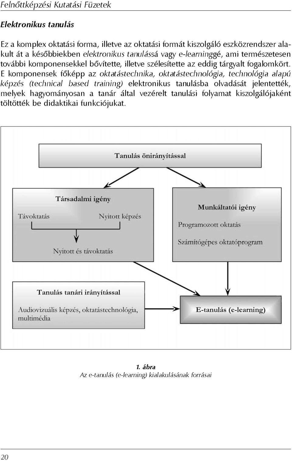 E komponensek fõképp az oktatástechnika, oktatástechnológia, technológia alapú képzés (technical based training) elektronikus tanulásba olvadását