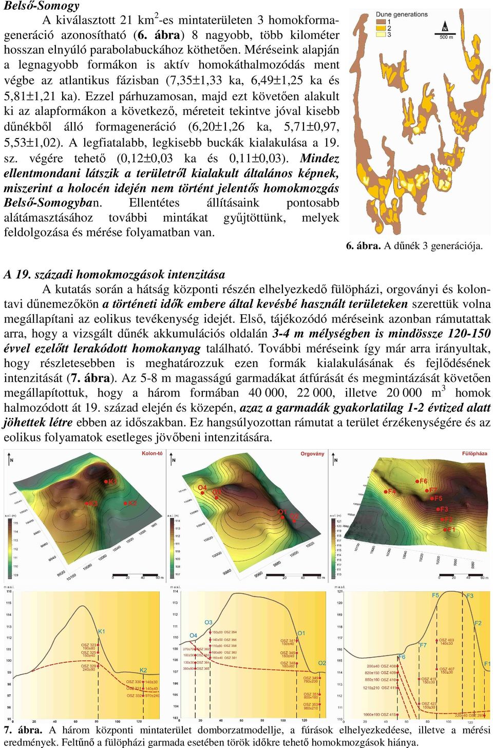 Ezzel párhuzamosan, majd ezt követıen alakult ki az alapformákon a következı, méreteit tekintve jóval kisebb dőnékbıl álló formageneráció (6,20±1,26 ka, 5,71±0,97, 5,53±1,02).