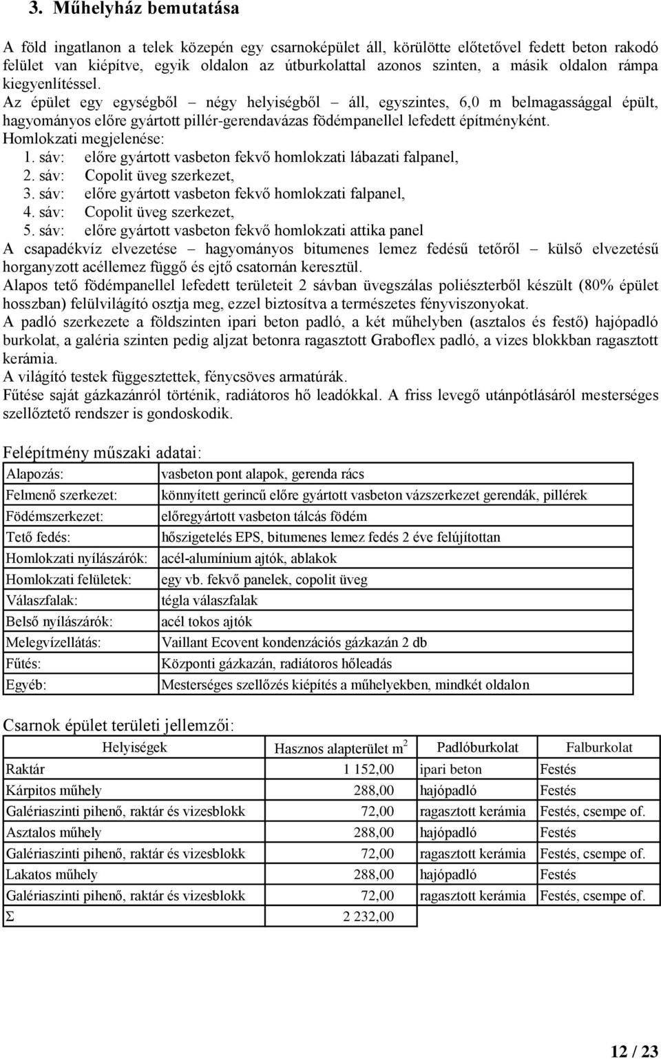 Homlokzati megjelenése: 1. sáv: előre gyártott vasbeton fekvő homlokzati lábazati falpanel, 2. sáv: Copolit üveg szerkezet, 3. sáv: előre gyártott vasbeton fekvő homlokzati falpanel, 4.