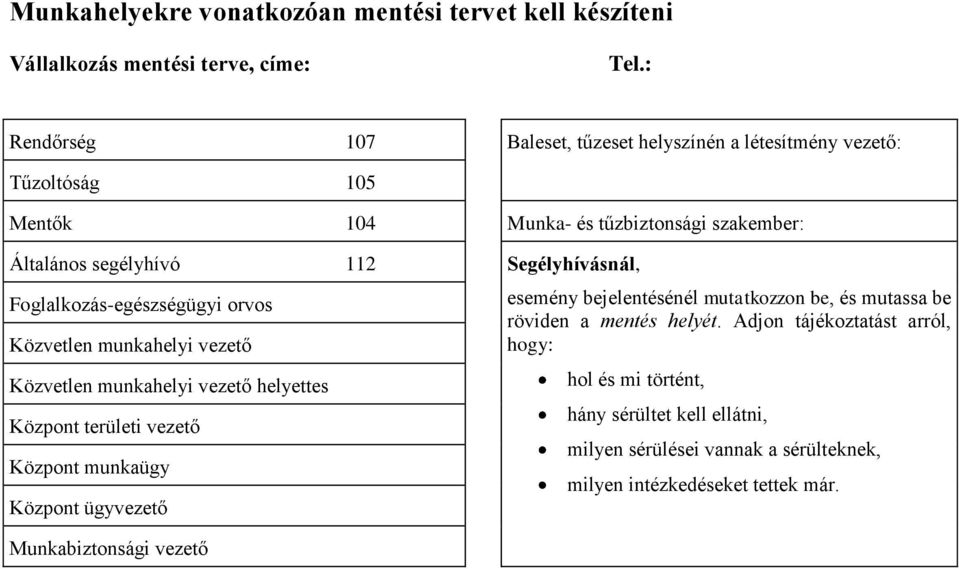 Foglalkozás-egészségügyi orvos Közvetlen munkahelyi vezető Közvetlen munkahelyi vezető helyettes Központ területi vezető Központ munkaügy Központ ügyvezető