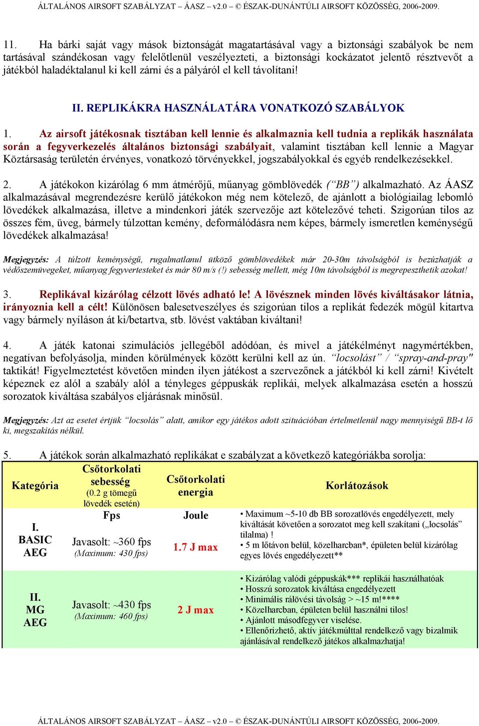 Az airsoft játékosnak tisztában kell lennie és alkalmaznia kell tudnia a replikák használata során a fegyverkezelés általános biztonsági szabályait, valamint tisztában kell lennie a Magyar