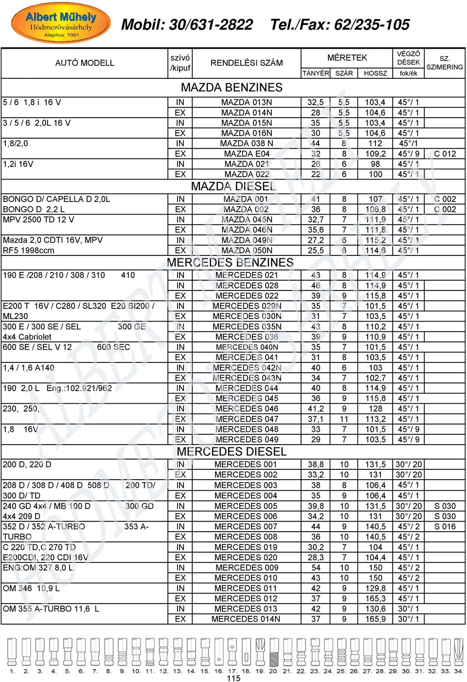 C 002 BONGO D 2,2 L EX MAZDA 002 36 8 106,8 45 / 1 C 002 MPV 2500 TD 12 V IN MAZDA 045N 32,7 7 111,9 45 / 1 EX MAZDA 046N 35,6 7 111,8 45 / 1 Mazda 2,0 CDTI 16V, MPV IN MAZDA 049N 27,22 6 115,2 45 /