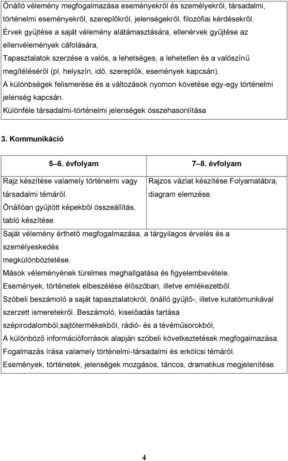 helyszín, idő, szereplők, események kapcsán). A különbségek felismerése és a változások nyomon követése egy-egy történelmi jelenség kapcsán.