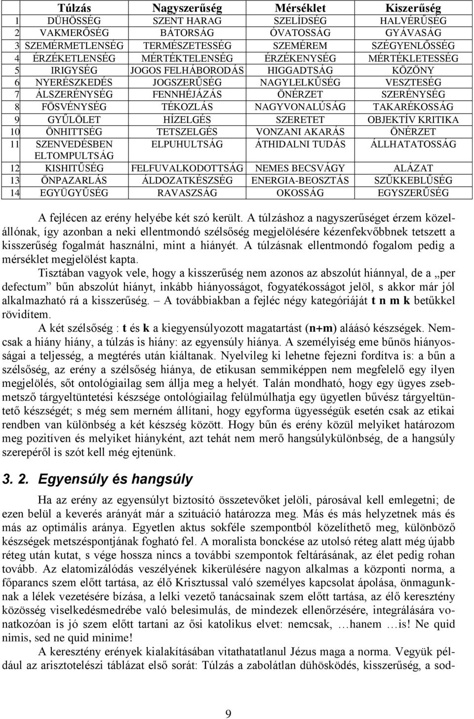 TÉKOZLÁS NAGYVONALÚSÁG TAKARÉKOSSÁG 9 GYŰLÖLET HÍZELGÉS SZERETET OBJEKTÍV KRITIKA 10 ÖNHITTSÉG TETSZELGÉS VONZANI AKARÁS ÖNÉRZET 11 SZENVEDÉSBEN ELPUHULTSÁG ÁTHIDALNI TUDÁS ÁLLHATATOSSÁG ELTOMPULTSÁG