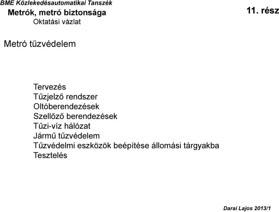 rész Metró tűzvédelem Tervezés Tűzjelző rendszer Oltóberendezések