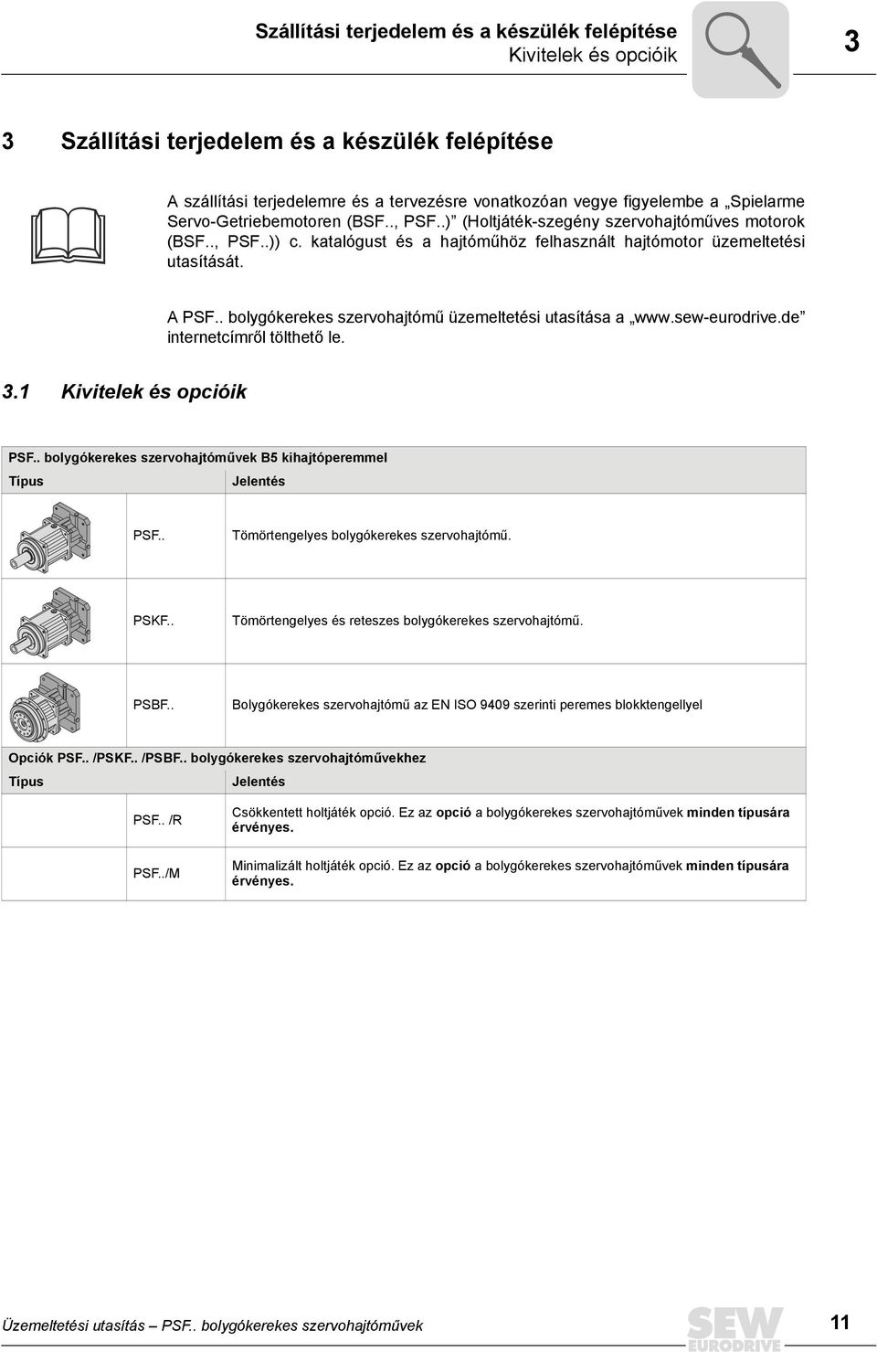 . bolygókerekes szervohajtómű üzemeltetési utasítása a www.sew-eurodrive.de internetcímről tölthető le. 3.1 Kivitelek és opcióik PSF.