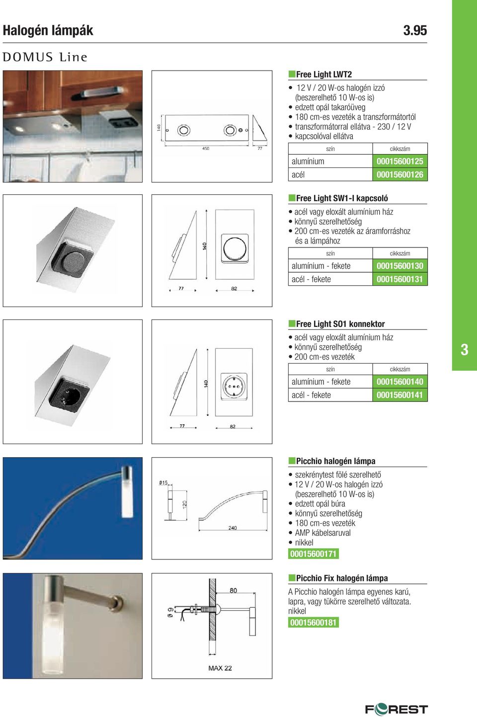 alumínium 00015600125 acél 00015600126 nfree Light SW1-I kapcsoló acél vagy eloxált alumínium ház könnyű szerelhetőség 200 cm-es vezeték az áramforráshoz és a lámpához alumínium - fekete 0001560010