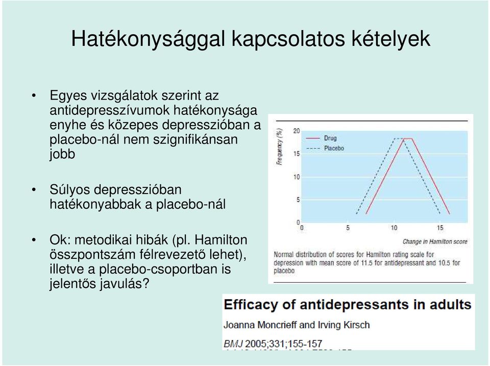 szignifikánsan jobb Súlyos depresszióban hatékonyabbak a placebonál Ok: metodikai