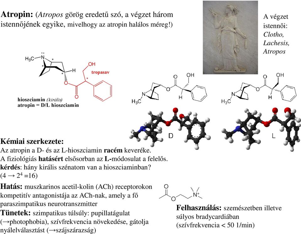 A fiziológiás hatásért elsősorban az L-módosulat a felelős. kérdés: hány királis szénatom van a hioszciaminban?