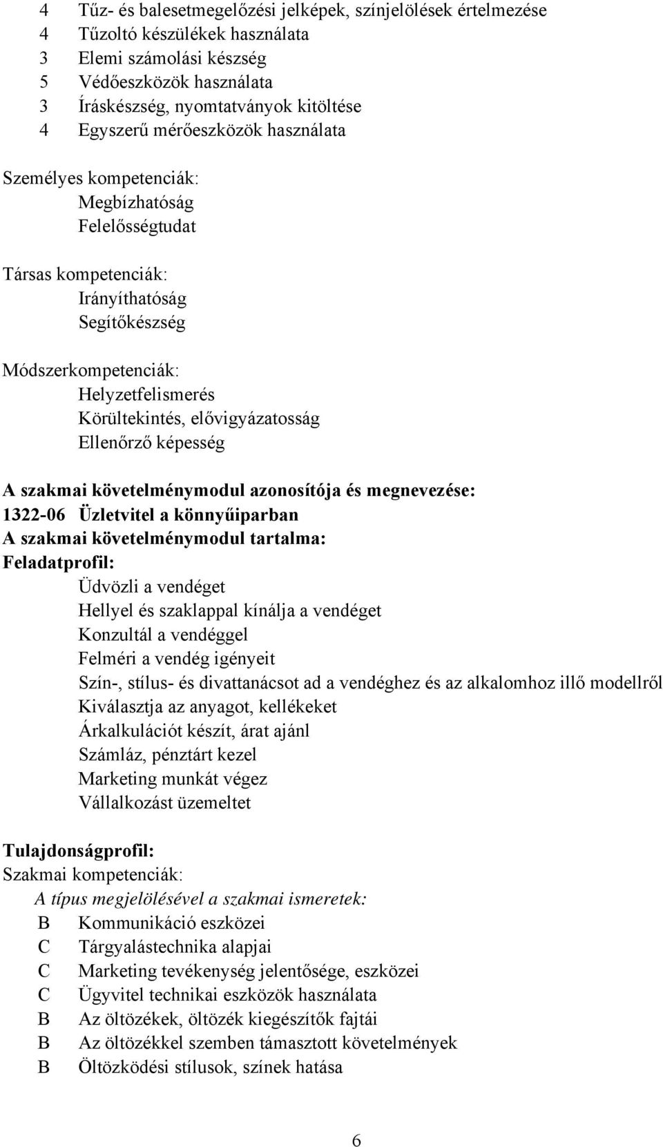 Ellenőrző képesség A szakmai követelménymodul azonosítója és megnevezése: 1322-06 Üzletvitel a könnyűiparban A szakmai követelménymodul tartalma: Feladatprofil: Üdvözli a vendéget Hellyel és