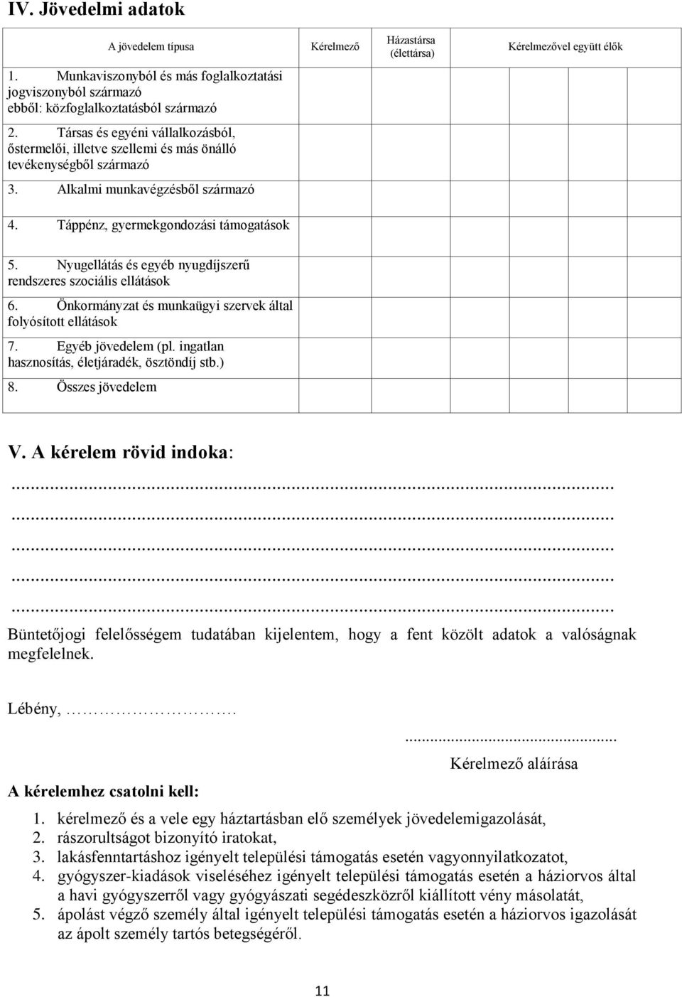 Társas és egyéni vállalkozásból, őstermelői, illetve szellemi és más önálló tevékenységből származó 3. Alkalmi munkavégzésből származó 4. Táppénz, gyermekgondozási támogatások 5.