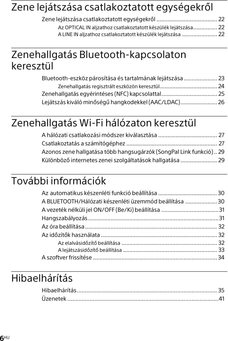 .. 23 Zenehallgatás regisztrált eszközön keresztül... 24 Zenehallgatás egyérintéses (NFC) kapcsolattal... 25 Lejátszás kiváló minőségű hangkodekkel (AAC/LDAC).