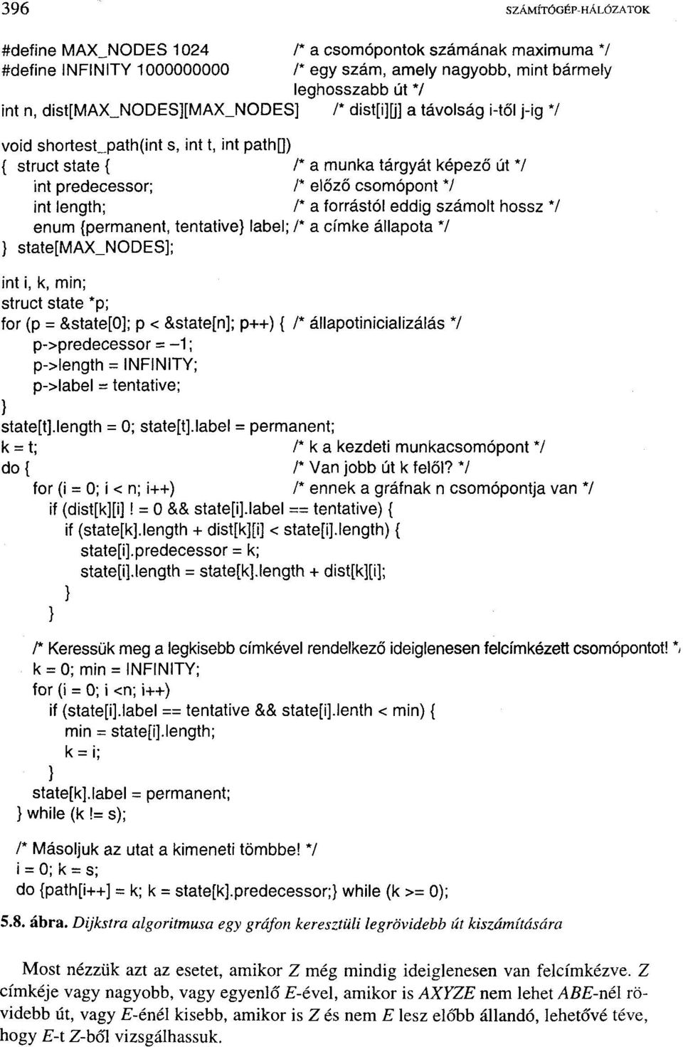 length; /* a forrástól eddig számolt hossz */ enum {permanent, tentative} label; /* a címke állapota 7 } state[max_nodes]; int i, k, min; struct state *p; for (p = &state[0]; p < &state[n]; p++) { /*