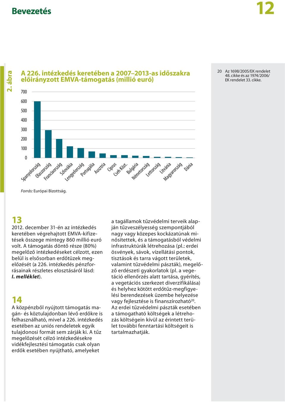 A támogatás döntő része (80%) megelőző intézkedéseket célzott, ezen belül is elsősorban erdőtüzek megelőzését (a 226. intézkedés pénzforrásainak részletes elosztásáról lásd: I. melléklet).