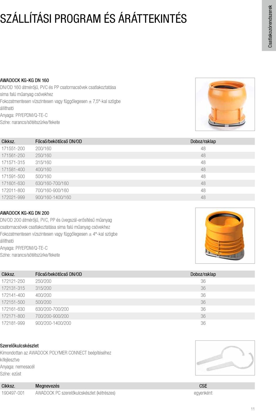Főcső/bekötőcső DN/OD Doboz/raklap 171551-200 200/160 48 171561-250 250/160 48 171571-315 315/160 48 171581-400 400/160 48 171591-500 500/160 48 171601-630 630/160-700/160 48 172011-800