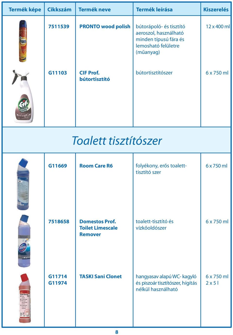 bútortisztító bútortisztítószer 6 x 750 ml Toalett tisztítószer G11669 Room Care R6 folyékony, erős toaletttisztító szer 6 x