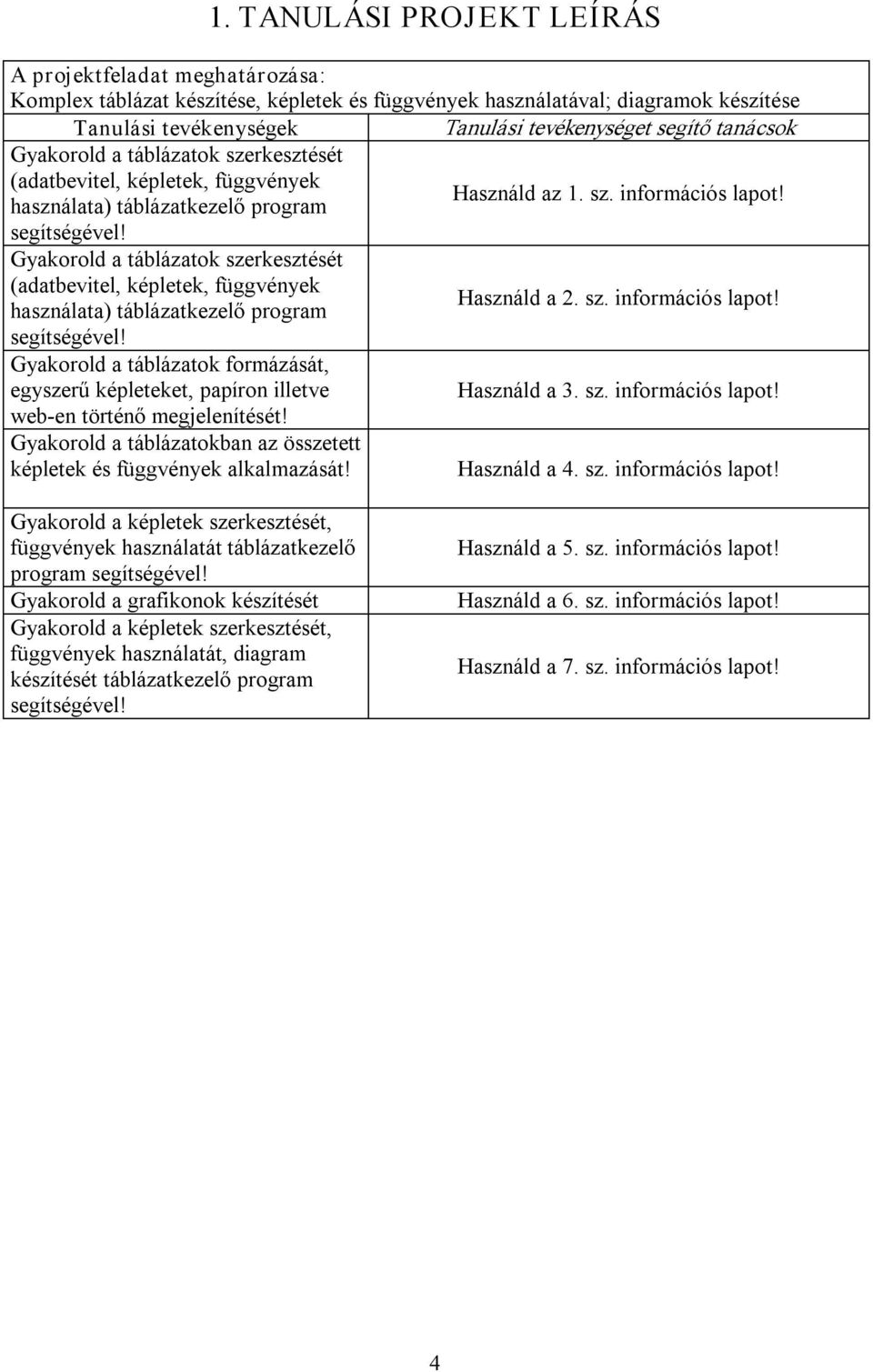 Gyakorold a táblázatok szerkesztését (adatbevitel, képletek, függvények Használd a 2. sz. információs lapot! használata) táblázatkezelő program segítségével!