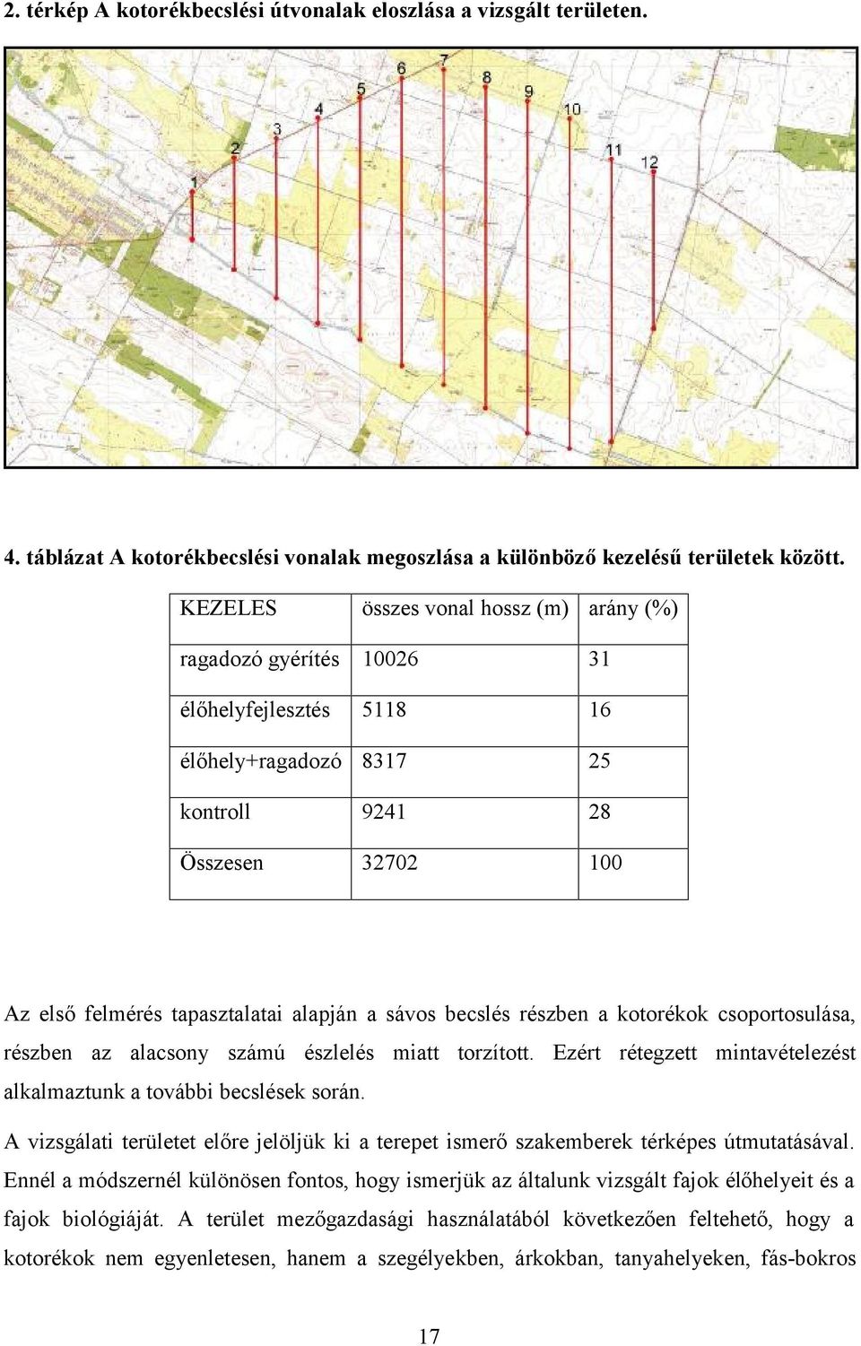 sávos becslés részben a kotorékok csoportosulása, részben az alacsony számú észlelés miatt torzított. Ezért rétegzett mintavételezést alkalmaztunk a további becslések során.