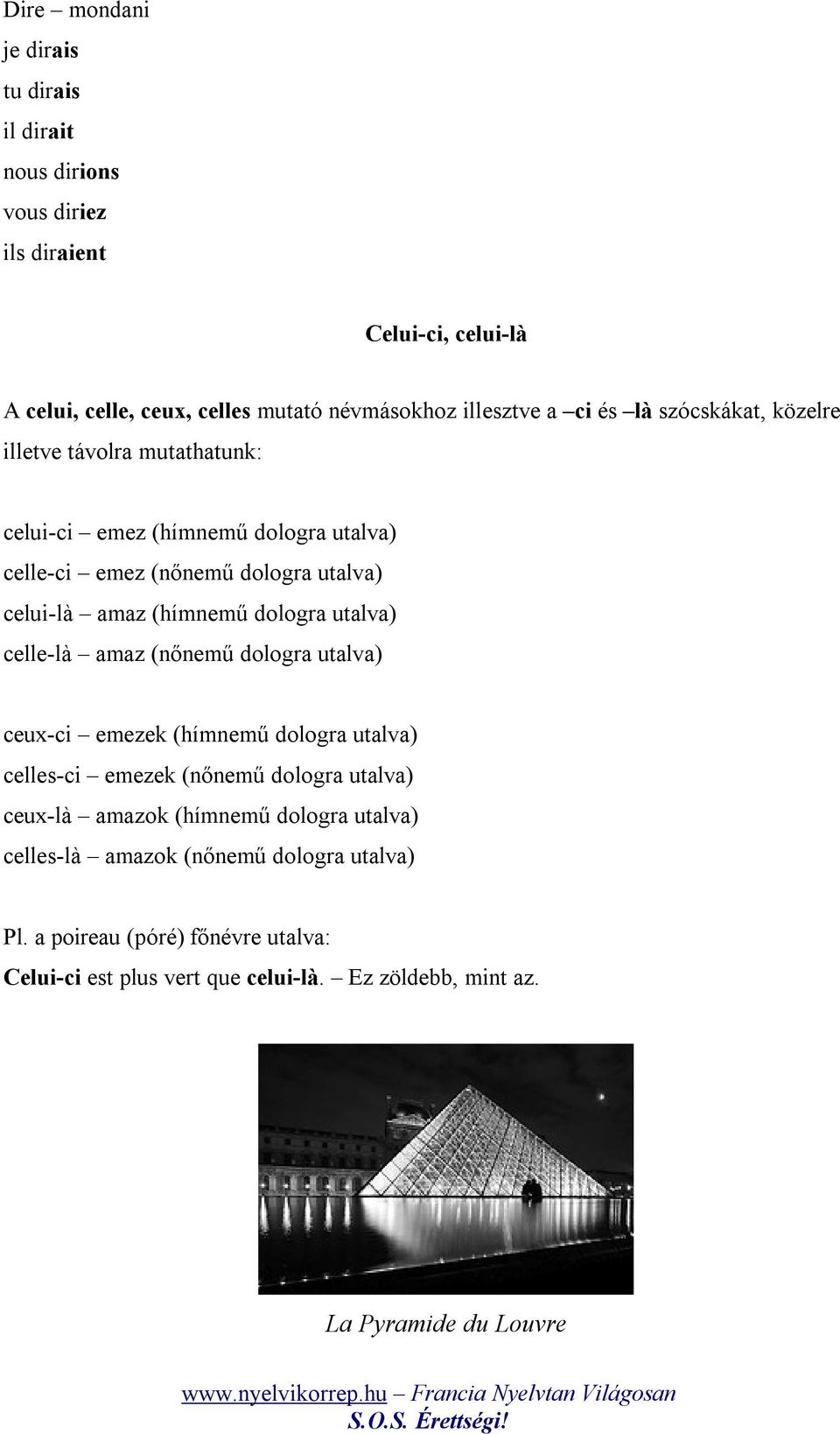 utalva) celle-là amaz (nőnemű dologra utalva) ceux-ci emezek (hímnemű dologra utalva) celles-ci emezek (nőnemű dologra utalva) ceux-là amazok (hímnemű dologra