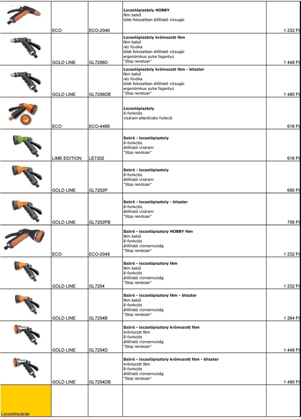 ellenőrzési funkció -4480 616 Ft LE7202 Szóró - locsolópisztoly 8-funkciós állítható vízáram 616 Ft GL7202P Szóró - locsolópisztoly 8-funkciós állítható vízáram 680 Ft GL7202PB Szóró -