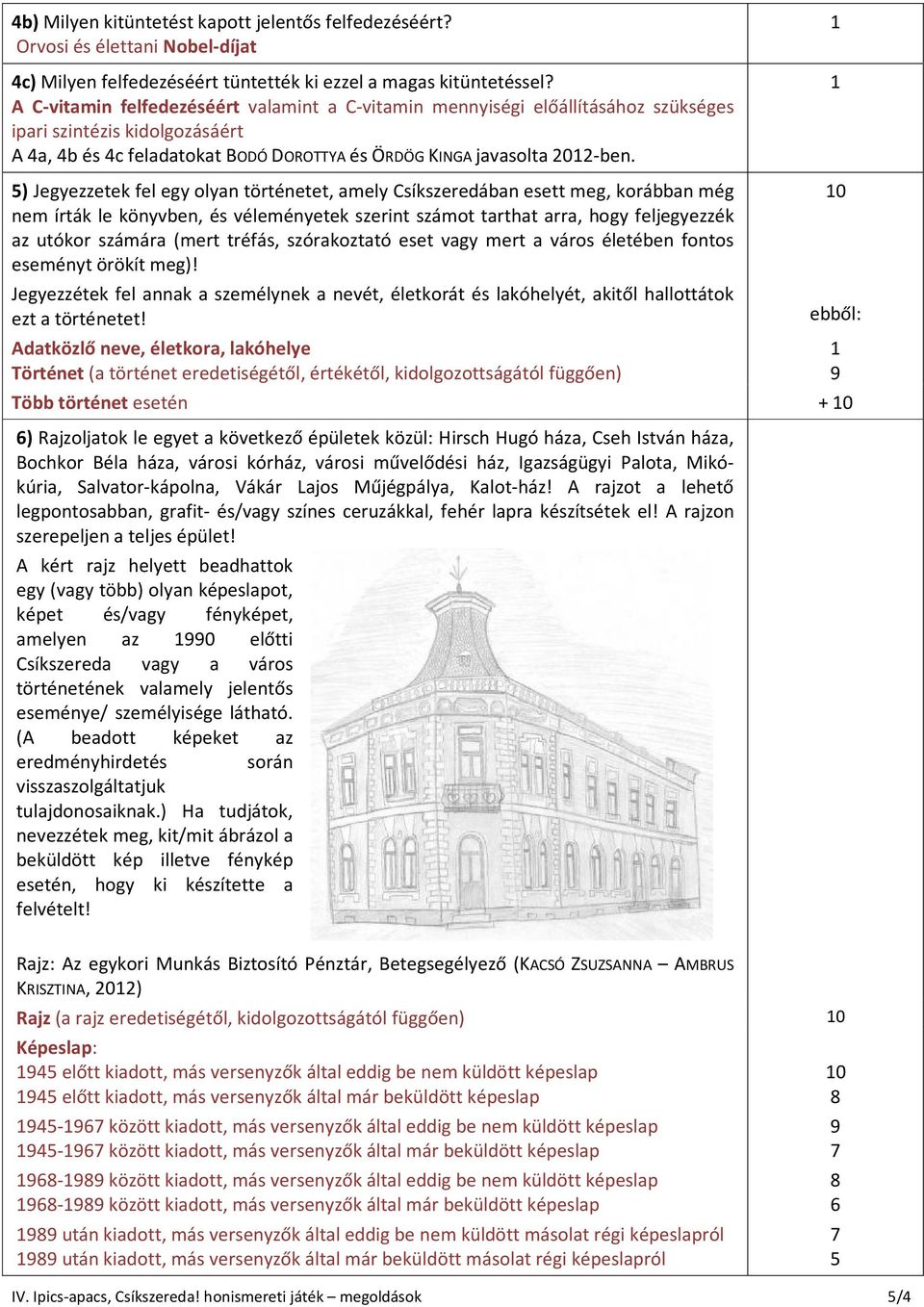 5) Jegyezzetek fel egy olyan történetet, amely Csíkszeredában esett meg, korábban még nem írták le könyvben, és véleményetek szerint számot tarthat arra, hogy feljegyezzék az utókor számára (mert