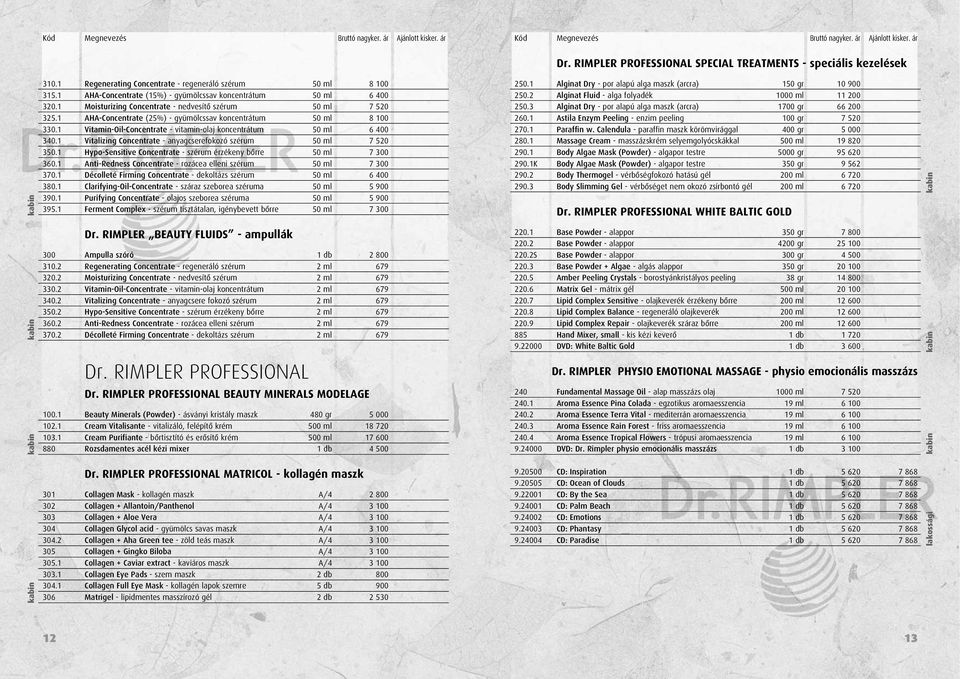 1 Vitalizing Concentrate - anyagcserefokozó szérum 50 ml 7 520 350.1 Hypo-Sensitive Concentrate - szérum érzékeny bôrre 50 ml 7 300 360.