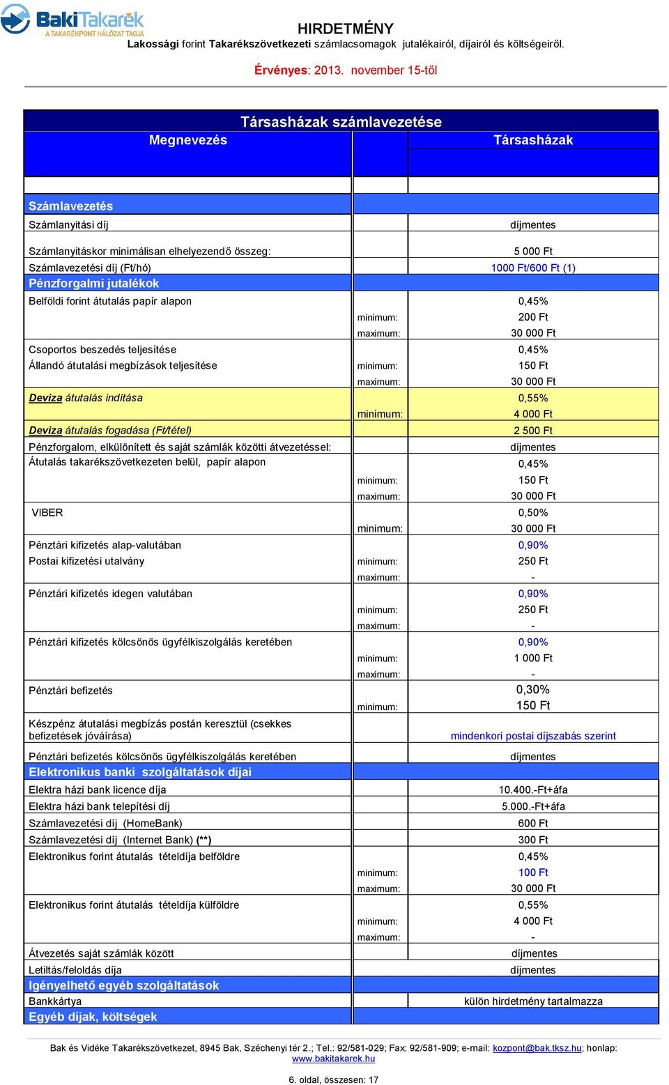 indítása 0,55% Deviza átutalás fogadása (Ft/tétel) 4 000 Ft 2 500 Ft Pénzforgalom, elkülönített és saját számlák közötti átvezetéssel: Átutalás takarékszövetkezeten belül, papír alapon 0,45% maximum: