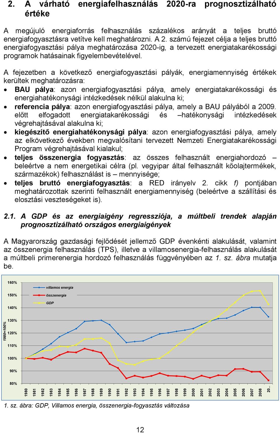 számú fejezet célja a teljes bruttó energiafogyasztási pálya meghatározása 2020-ig, a tervezett energiatakarékossági programok hatásainak figyelembevételével.