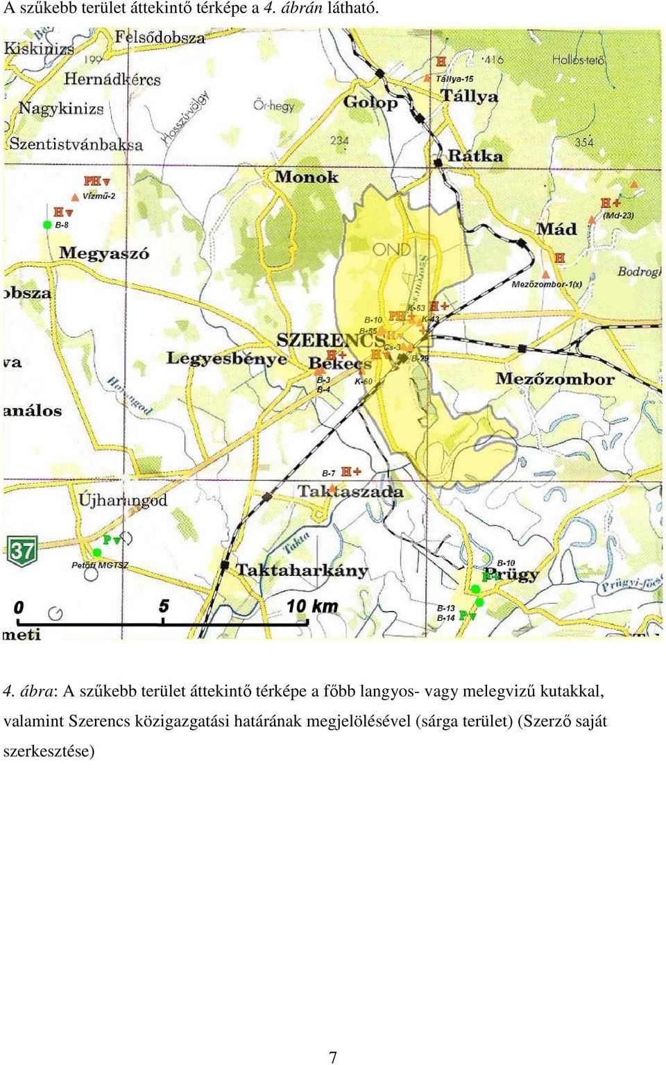 ábra: A szűkebb terület áttekintő térképe a főbb langyos-