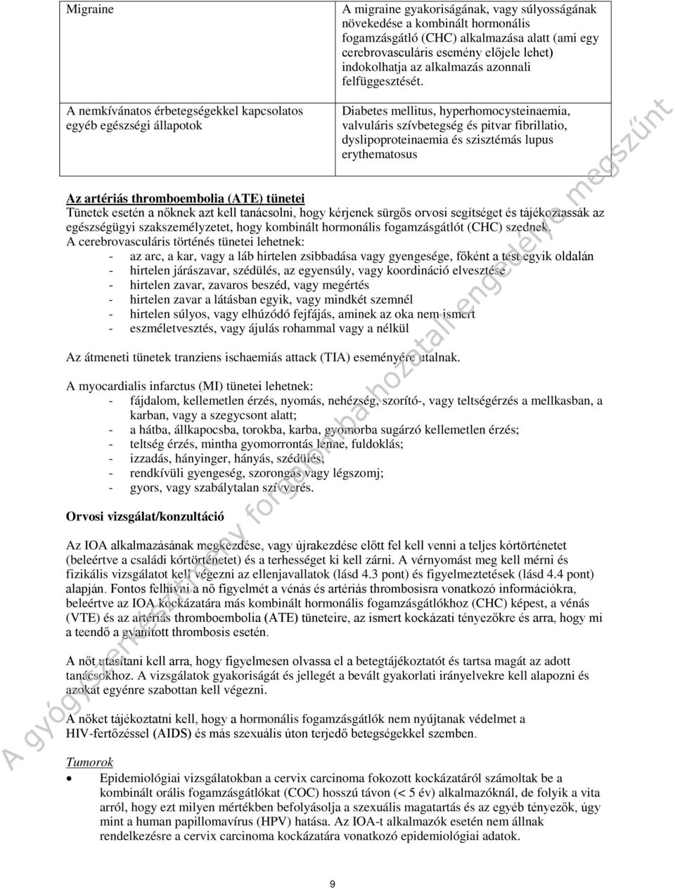 Diabetes mellitus, hyperhomocysteinaemia, valvuláris szívbetegség és pitvar fibrillatio, dyslipoproteinaemia és szisztémás lupus erythematosus Az artériás thromboembolia (ATE) tünetei Tünetek esetén