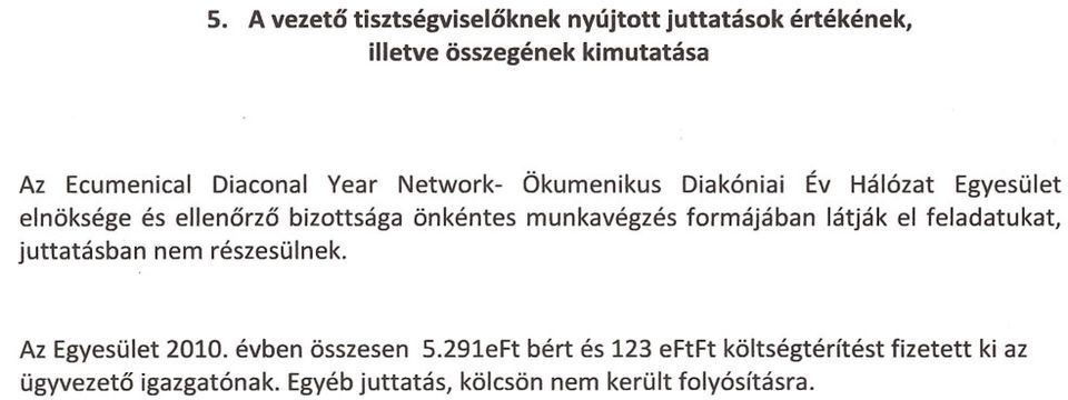 munkavegzes formajaban latjak el feladatukat, juttatasban nem reszesulnek. Az Egyesulet 2010. evben osszesen 5.