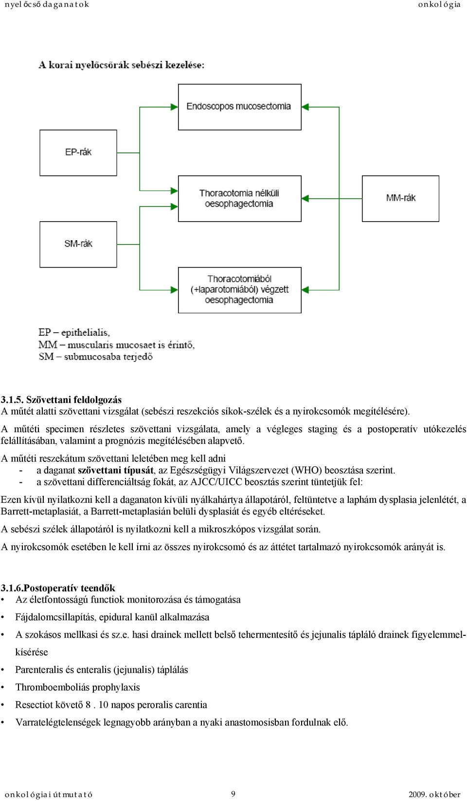 A műtéti reszekátum szövettani leletében meg kell adni - a daganat szövettani típusát, az Egészségügyi Világszervezet (WHO) beosztása szerint.