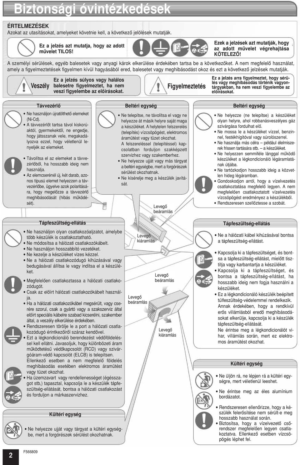 A nem megfelelô használat, amely a figyelmeztetések figyelmen kívül hagyásából ered, balesetet vagy meghibásodást okoz és ezt a következô jelzések mutatják.