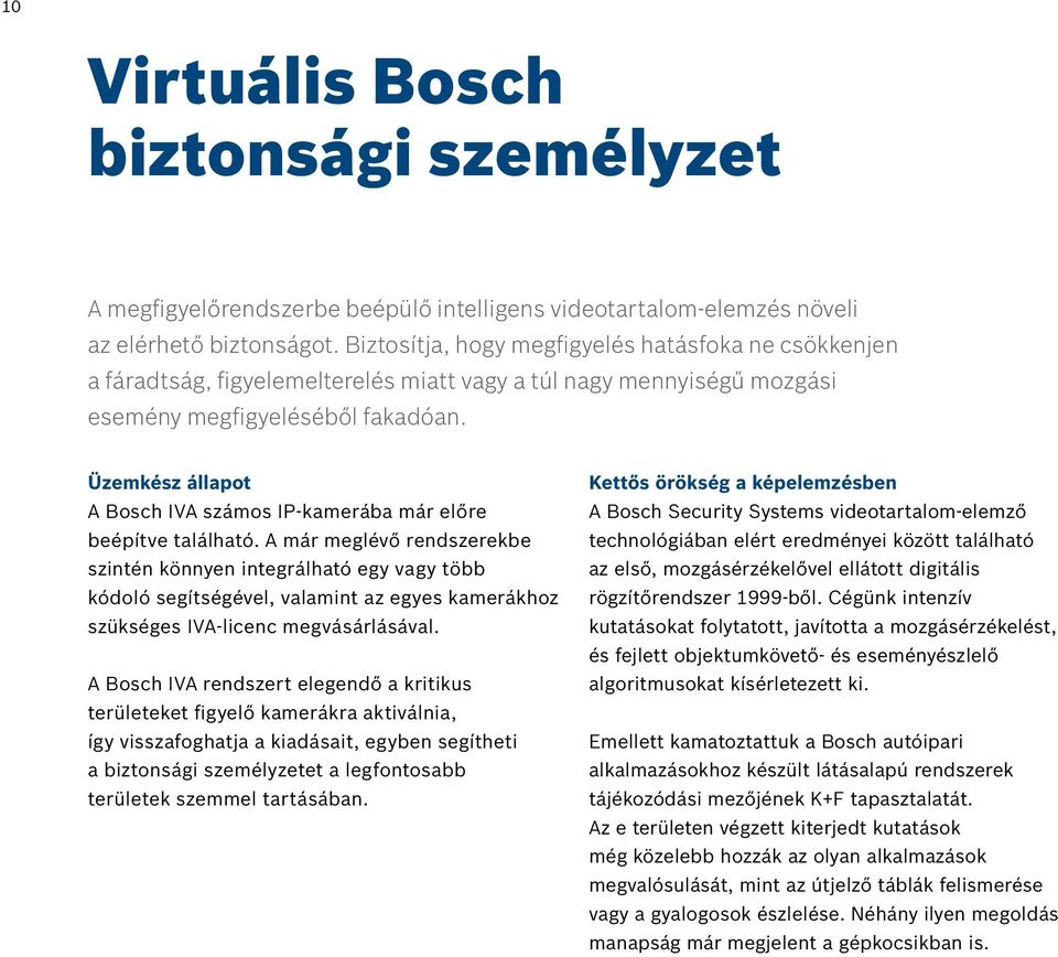 Üzemkész állapot A Bosch IVA számos IP-kamerába már előre beépítve található.